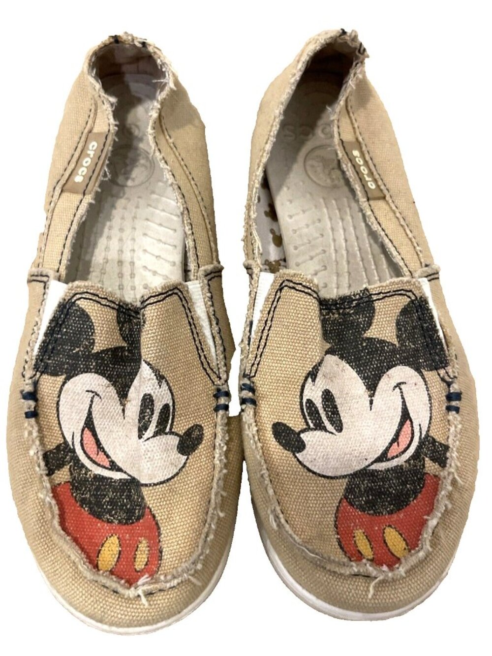 Disney Mickey Mouse Crocs Canvas Slip On Loafers Shoes Womens Size 5